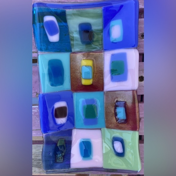 Handmade “ Fused Art Glass Spirit Door “9.5”x5” Art Rectangular Tray - Picture 1 of 11